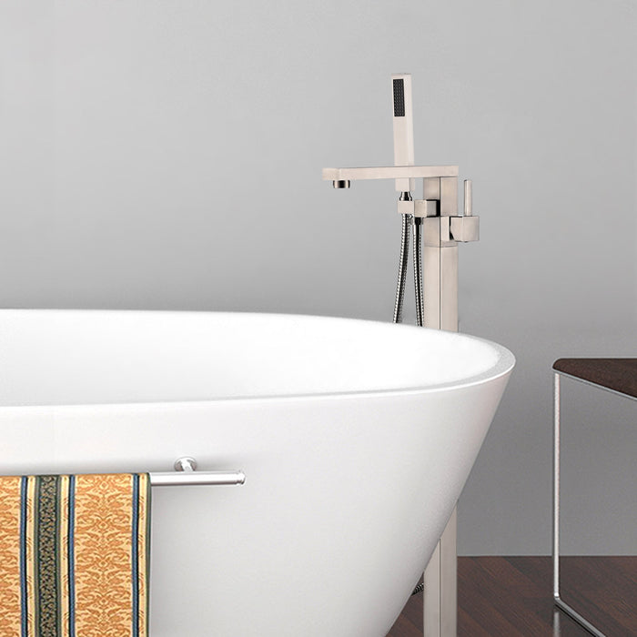 34" Freestanding Bathtub Faucet Tub Filler Floor Mounted Single Handle Mixer Tap with Handheld Shower - VA2011 - HomeBeyond