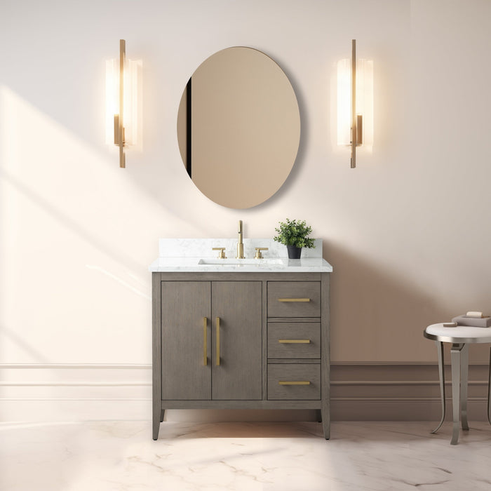 36” Single Sink Bathroom Vanity Cabinet with Engineered Marble Top - HomeBeyond