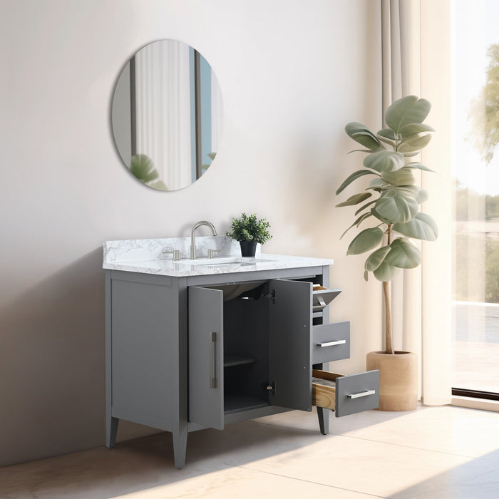 36” Single Sink Bathroom Vanity Cabinet with Engineered Marble Top - HomeBeyond
