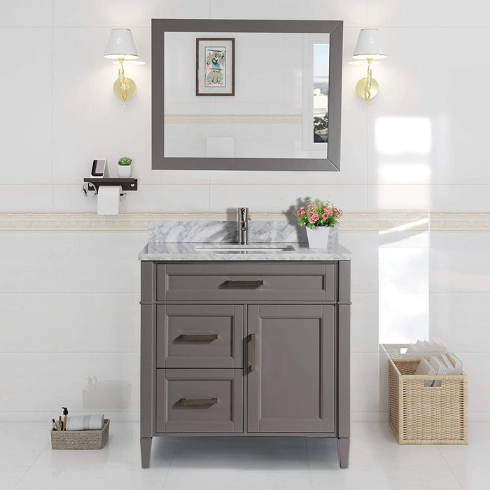 36" Single Sink Bathroom Vanity Set Carrara Marble Stone Top - HomeBeyond