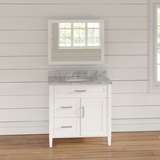 36" Single Sink Bathroom Vanity Set Carrara Marble Stone Top - HomeBeyond