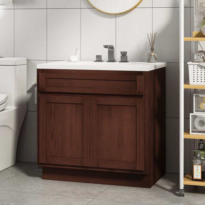 36" Solid Wood Bathroom Vanity Cabinet Double Shutter Door - HomeBeyond