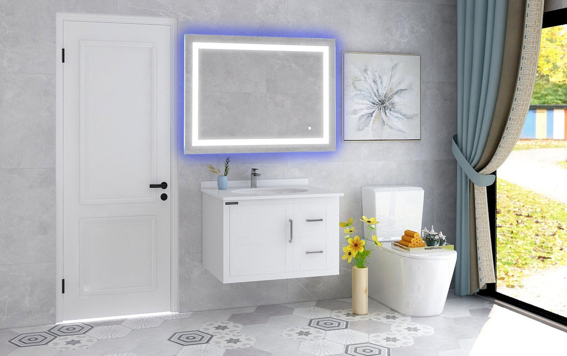 39.3" x 27.5" Frameless LED Lighted Illuminated Bathroom Vanity Wall Mirror with Touch Sensor - HomeBeyond