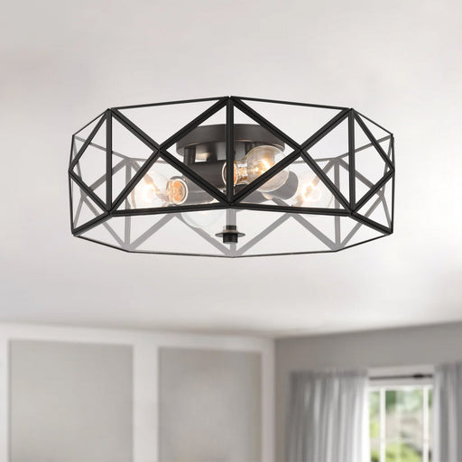 4 Light 16.93 Inches Unique Statement Geometric Flush Mount Lighting - HomeBeyond