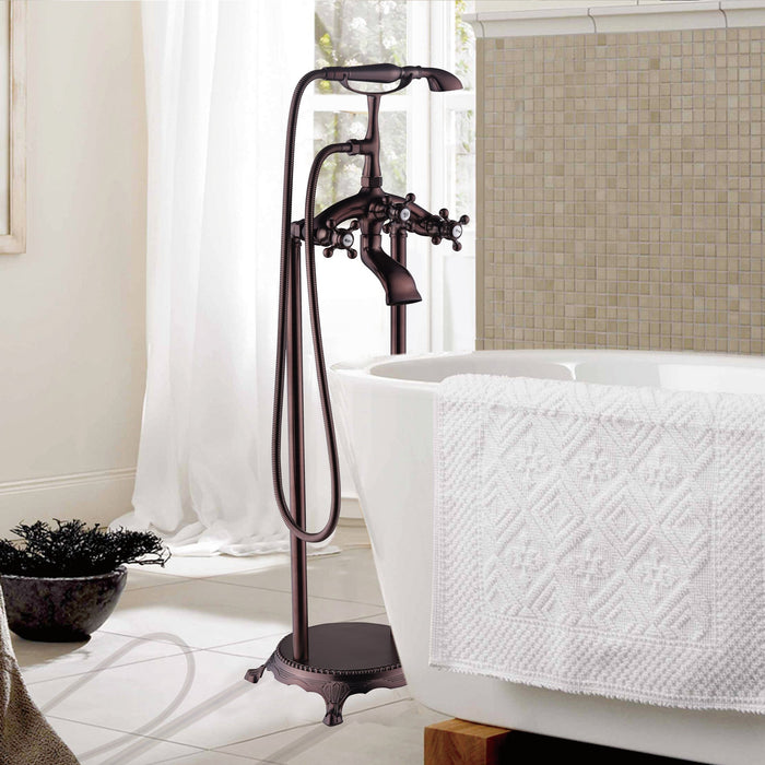 40-Inch Freestanding Bathtub Faucet Tub Filler Floor Mounted Single Handle Mixer Tap with Handheld Shower - VA2019 - HomeBeyond