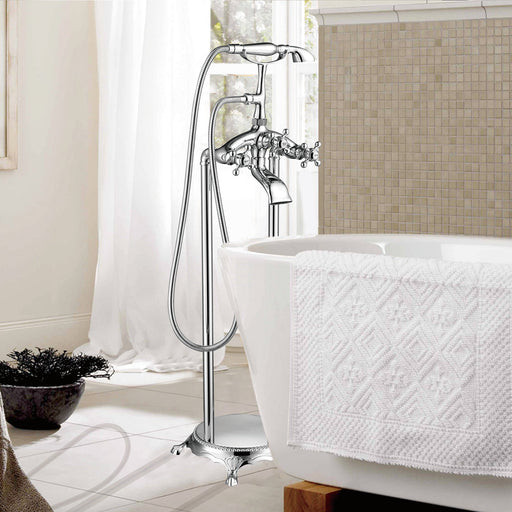 40-Inch Freestanding Bathtub Faucet Tub Filler Floor Mounted Single Handle Mixer Tap with Handheld Shower - VA2019 - HomeBeyond