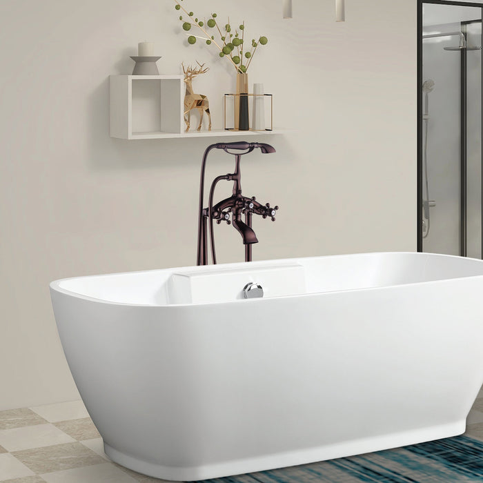 40-Inch Freestanding Bathtub Faucet Tub Filler Floor Mounted Single Handle Mixer Tap with Handheld Shower - VA2019 - HomeBeyond