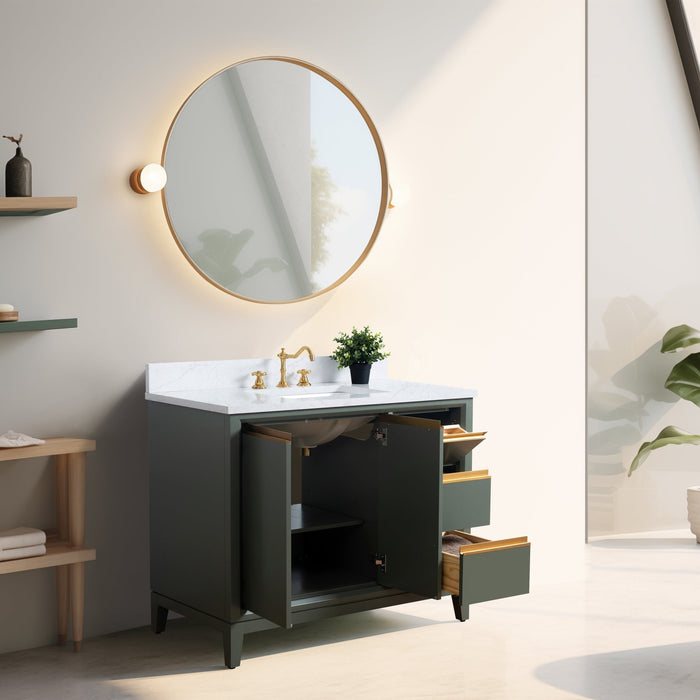 42" Single Sink Bathroom Vanity with Engineered Marble Top - HomeBeyond
