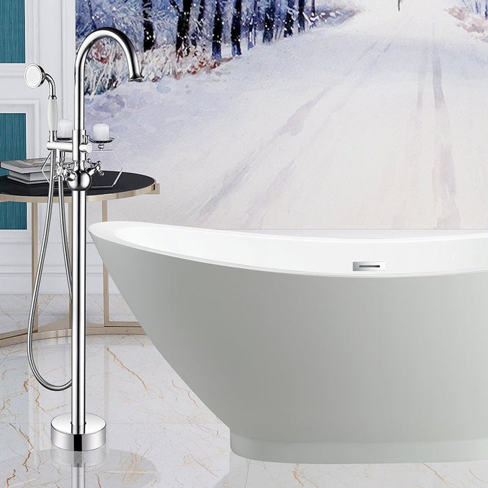 47" Freestanding Bathtub Faucet Tub Filler Floor Mounted Single Handle Mixer Tap with Handheld Shower - VA2029 - HomeBeyond