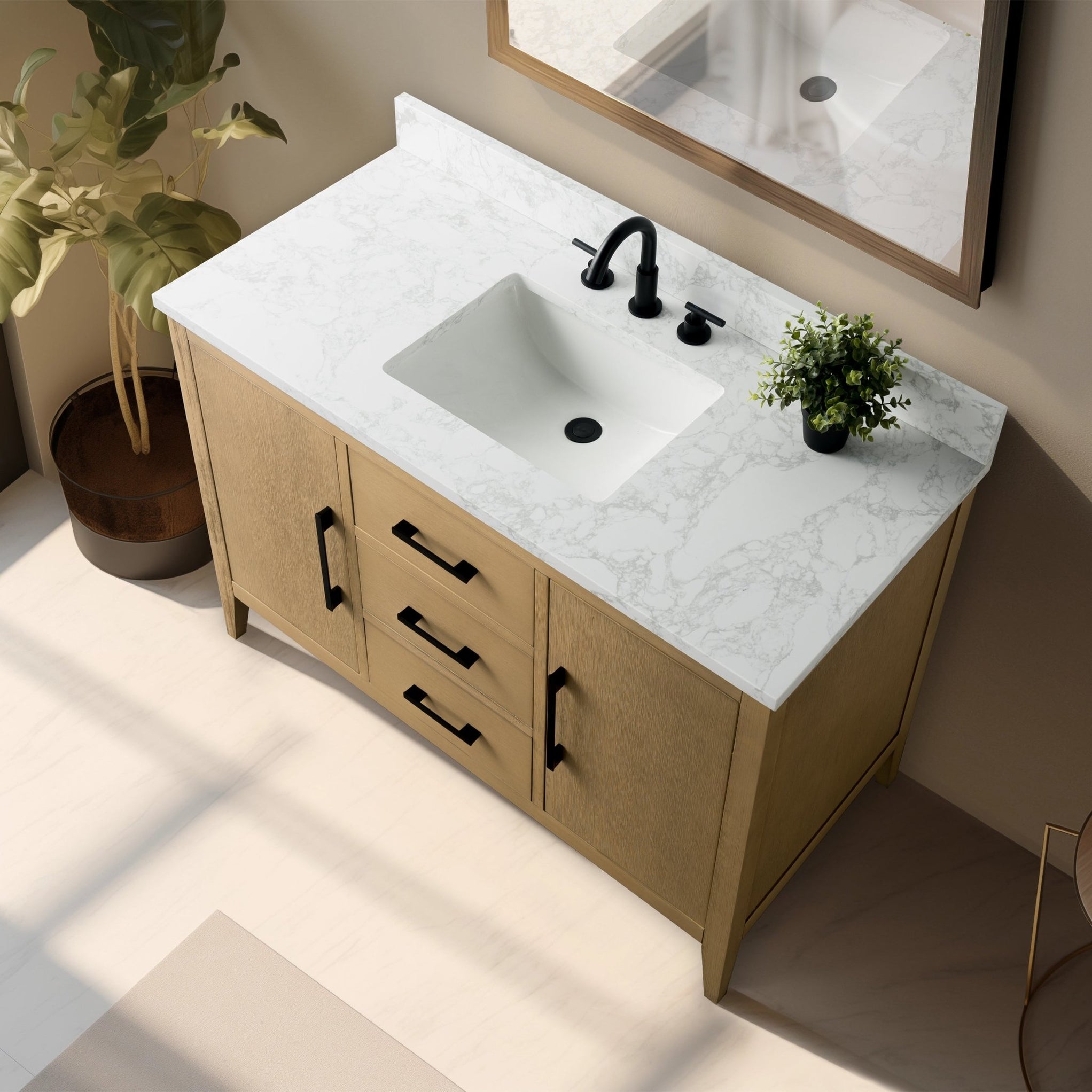 48” Single Sink Bathroom Vanity Cabinet with Engineered Marble Top ...