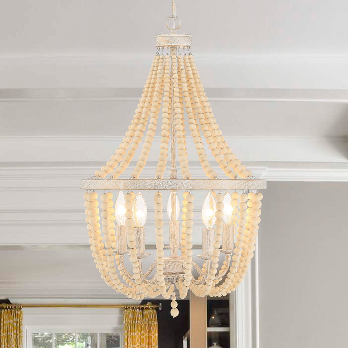 5 Light Candle Style Empire Chandelier with Beaded Accents - HomeBeyond