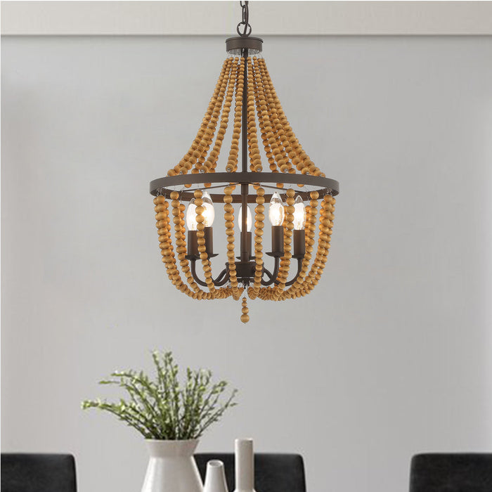 5 Light Candle Style Empire Chandelier with Beaded Accents - HomeBeyond