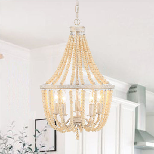 5 Light Candle Style Empire Chandelier with Beaded Accents - HomeBeyond