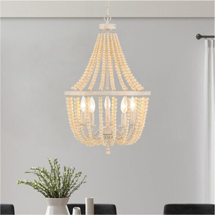 5 Light Candle Style Empire Chandelier with Beaded Accents - HomeBeyond