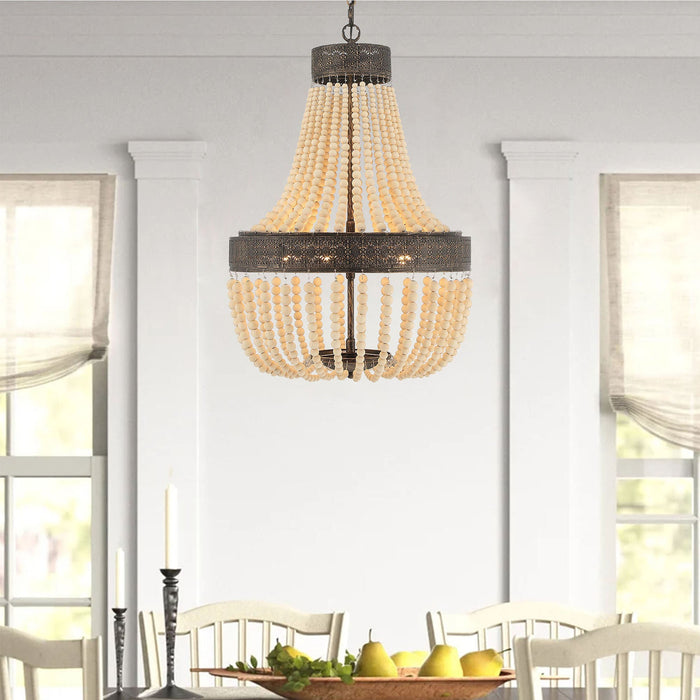 5 Light Unique Empire Chandelier with Beaded Accents - HomeBeyond