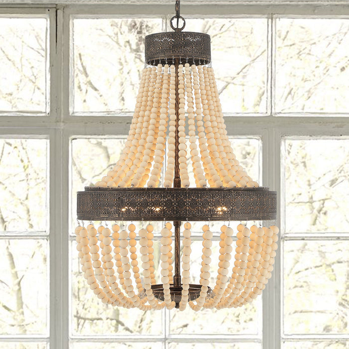 5 Light Unique Empire Chandelier with Beaded Accents - HomeBeyond