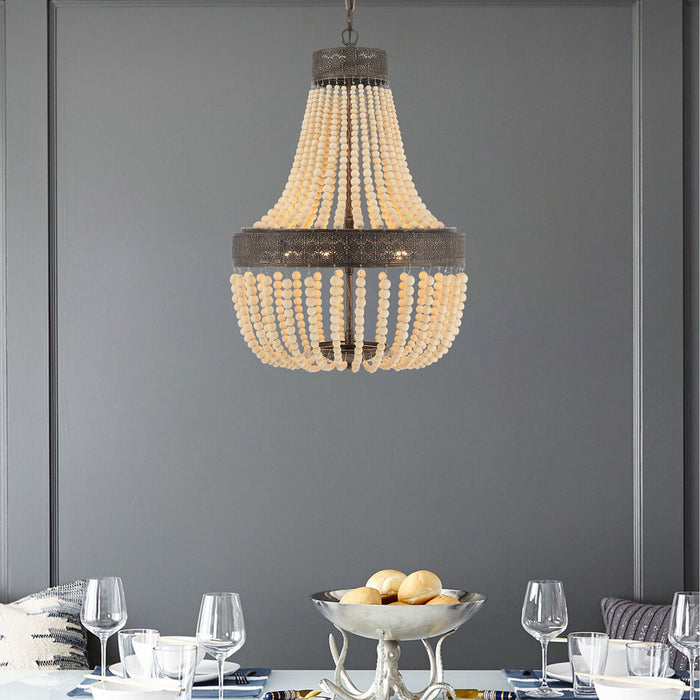 5 Light Unique Empire Chandelier with Beaded Accents - HomeBeyond