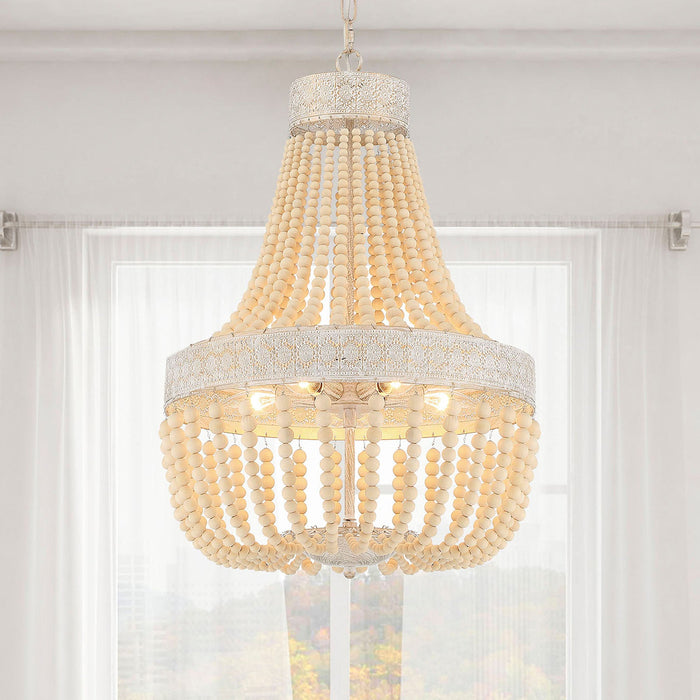 5 Light Unique Empire Chandelier with Beaded Accents - HomeBeyond