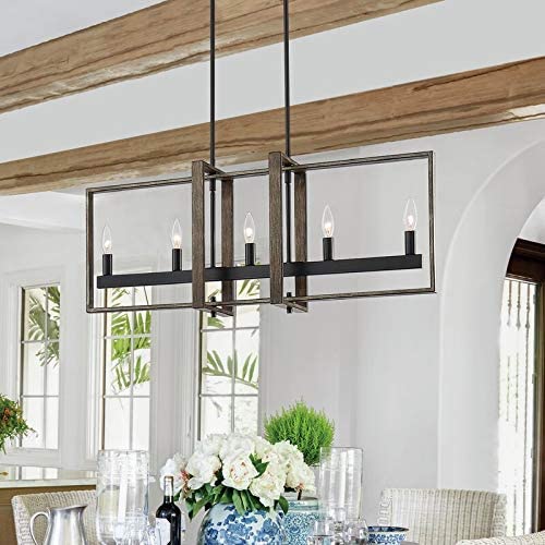 Modern Farmhouse Style 5-Lights Linear LED Pendant Chandelier Lighting Ceiling Light Fixture