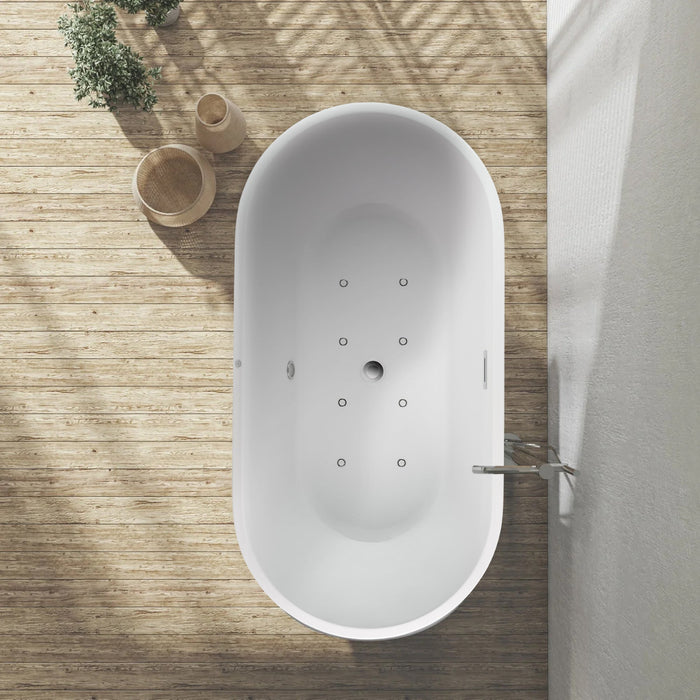 54" X 29" Non-Slip White Acrylic Freestanding Soaking Bathtub with Air Bath Option Available - HomeBeyond
