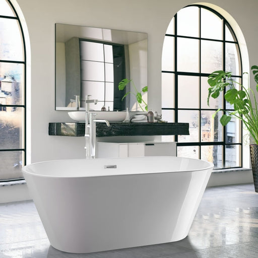 54" X 29" Non-Slip White Acrylic Freestanding Soaking Bathtub with Air Bath Option Available - HomeBeyond