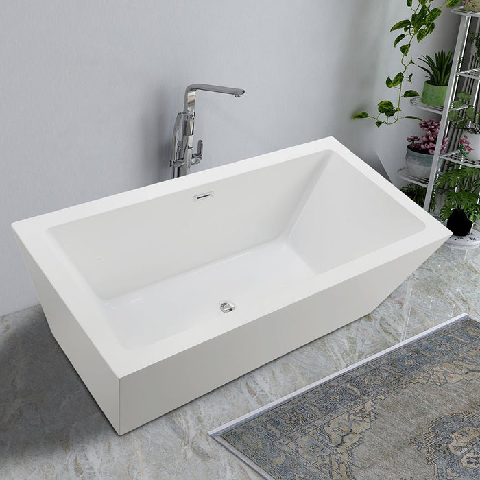 59" or 66.9" Freestanding White Acrylic Bathtub - HomeBeyond