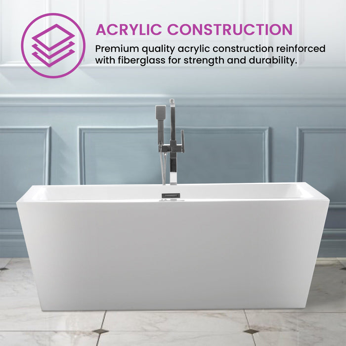 59" or 66.9" Freestanding White Acrylic Bathtub - HomeBeyond