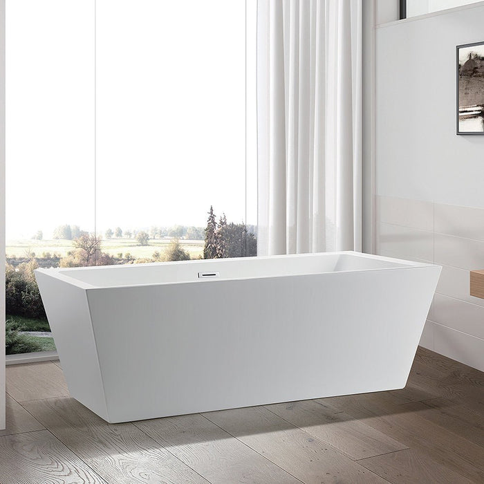 59" or 66.9" Freestanding White Acrylic Bathtub - HomeBeyond