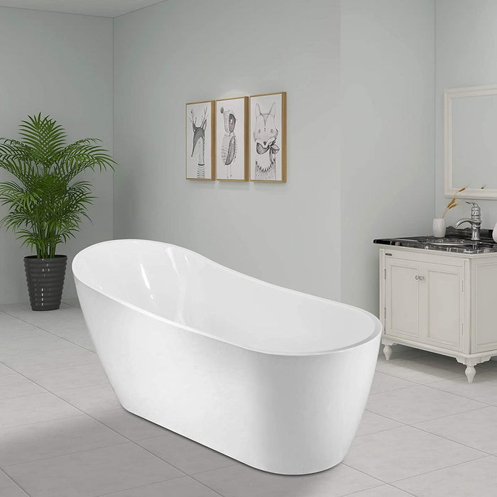 59" X 29" Freestanding White Acrylic Bathtub - HomeBeyond