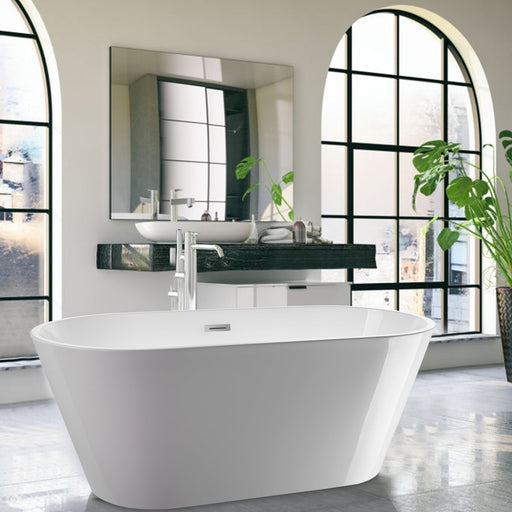 59" X 30" Non-Slip White Acrylic Freestanding Soaking Bathtub with Air Bath Option Available - HomeBeyond