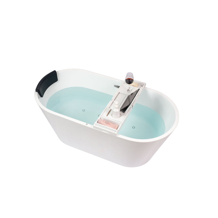 59" X 30" Non-Slip White Acrylic Freestanding Soaking Bathtub with Air Bath Option Available - HomeBeyond