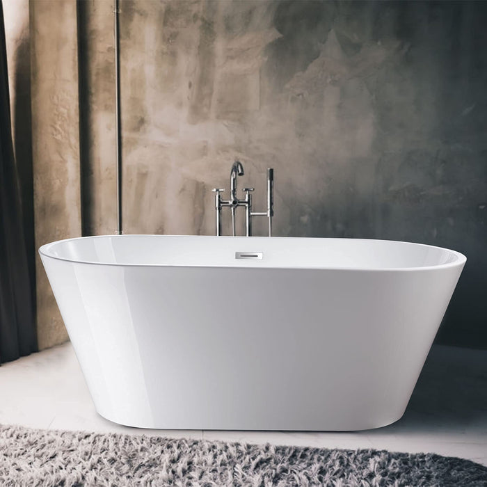 59" X 30" Non-Slip White Acrylic Freestanding Soaking Bathtub with Air Bath Option Available - HomeBeyond