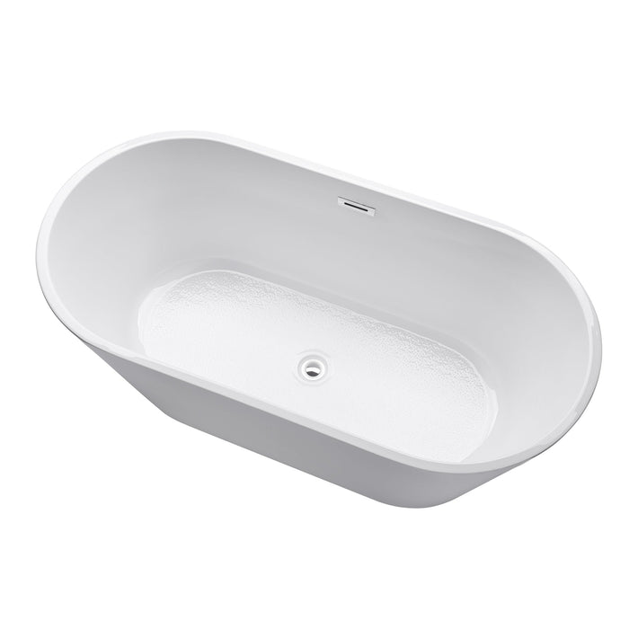 59" X 30" Non-Slip White Acrylic Freestanding Soaking Bathtub with Air Bath Option Available - HomeBeyond