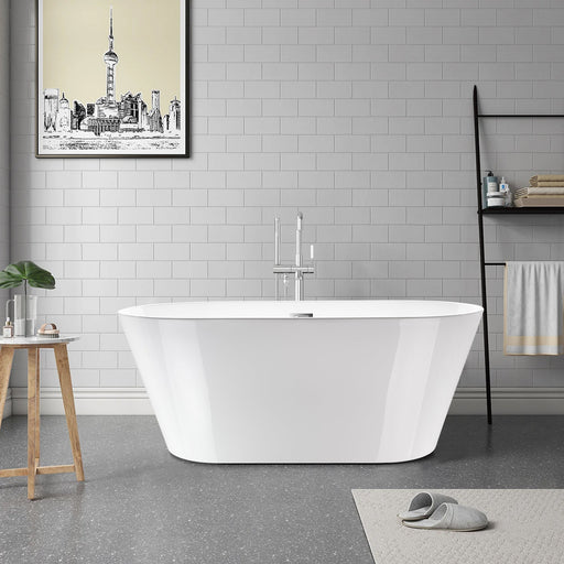 59" X 30" Non-Slip White Acrylic Freestanding Soaking Bathtub with Air Bath Option Available - HomeBeyond