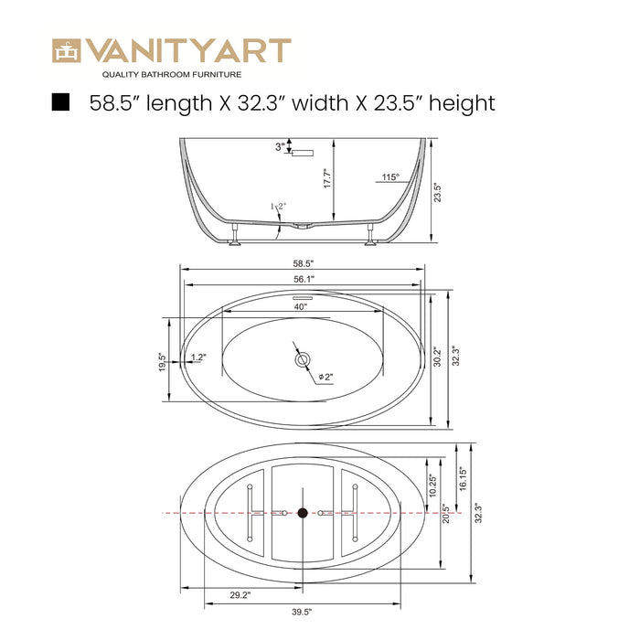 59" X 32" Freestanding Bathtub - HomeBeyond