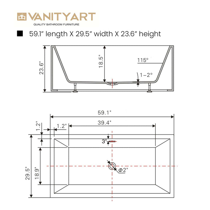 59" x 67" Freestanding Acrylic Bathtub - HomeBeyond