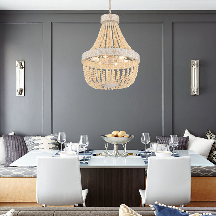 6 Light Unique Tiered Chandelier with Beaded Accents - HomeBeyond