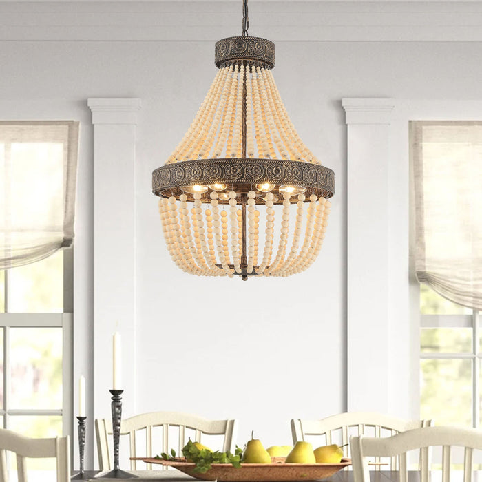 6 Light Unique Tiered Chandelier with Beaded Accents - HomeBeyond