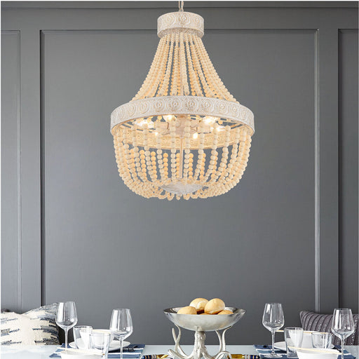 6 Light Unique Tiered Chandelier with Beaded Accents - HomeBeyond