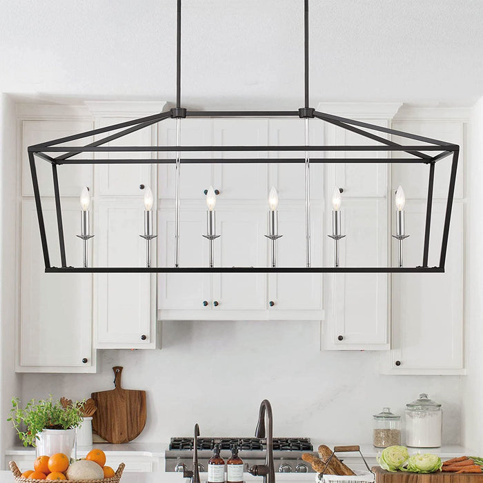 6 Lights Kitchen Island Linear Pendant Chandelier Lighting - HomeBeyond