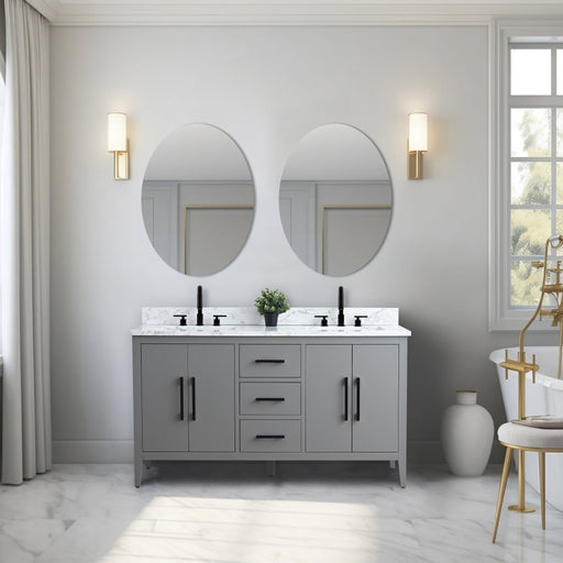 60” Double Sink Bathroom Vanity Cabinet with Engineered Marble Top - HomeBeyond