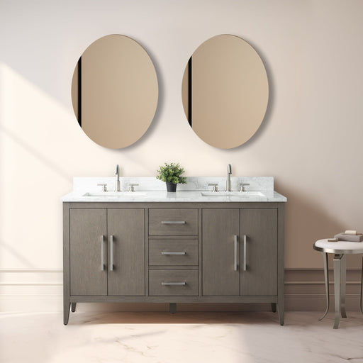 60” Double Sink Bathroom Vanity Cabinet with Engineered Marble Top - HomeBeyond