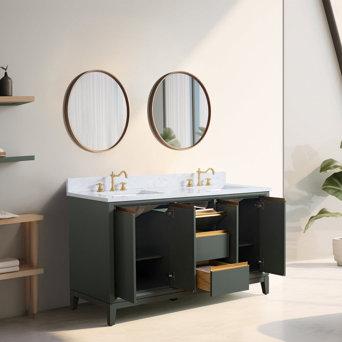 60" Double Sink Bathroom Vanity with Engineered Marble Top - HomeBeyond