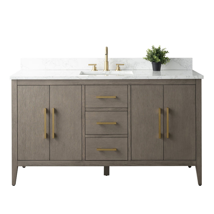 60” Single Sink Bathroom Vanity Cabinet with Engineered Marble Top - HomeBeyond