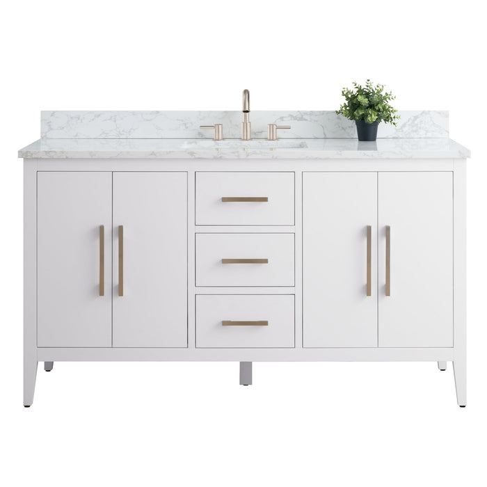 60” Single Sink Bathroom Vanity Cabinet with Engineered Marble Top - HomeBeyond