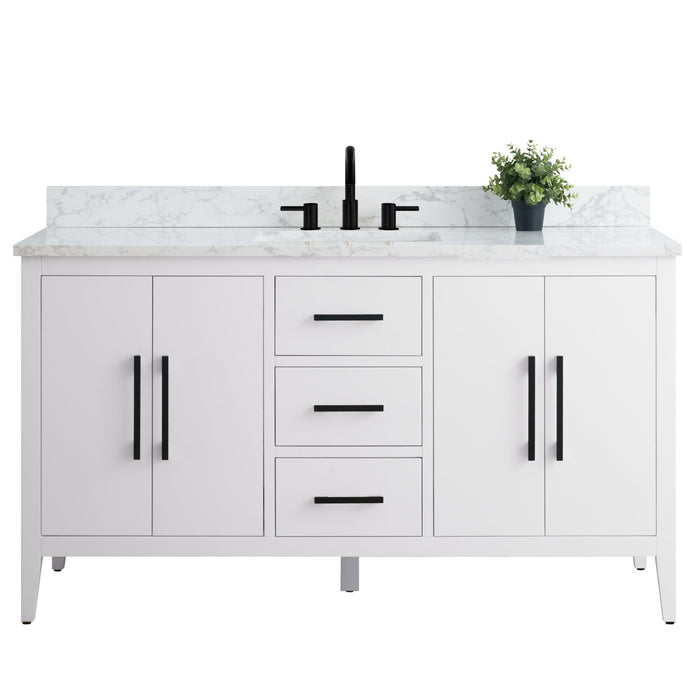 60” Single Sink Bathroom Vanity Cabinet with Engineered Marble Top - HomeBeyond