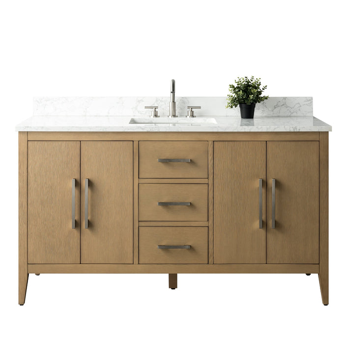 60” Single Sink Bathroom Vanity Cabinet with Engineered Marble Top - HomeBeyond