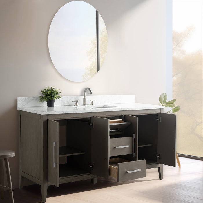 60” Single Sink Bathroom Vanity Cabinet with Engineered Marble Top - HomeBeyond