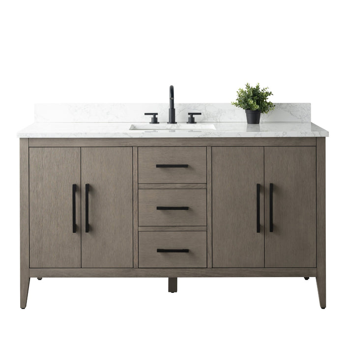 60” Single Sink Bathroom Vanity Cabinet with Engineered Marble Top - HomeBeyond