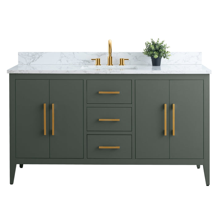 60” Single Sink Bathroom Vanity Cabinet with Engineered Marble Top - HomeBeyond